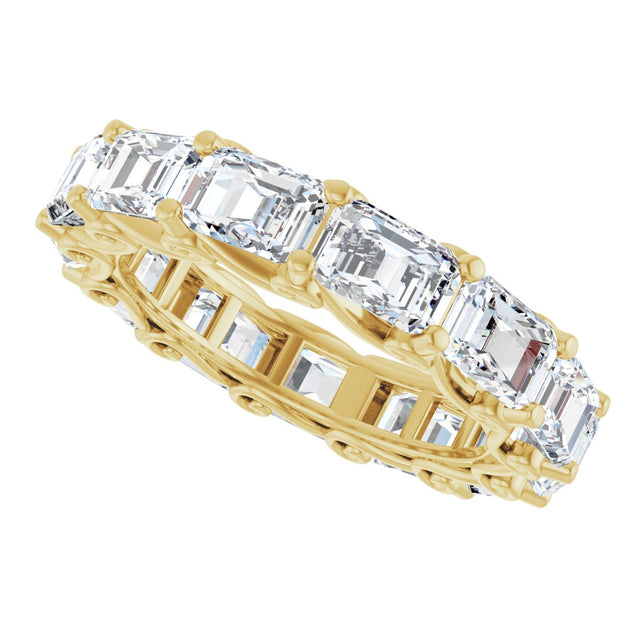14K Gold Emerald Natural Diamond Sculptural Eternity Band - 5.8x4.2mm Stones - Yellow Gold - view 5