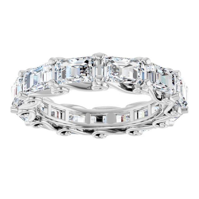 14K Gold Emerald Lab-Grown Diamond Sculptural Eternity Band - 5x3.5mm Stones - White Gold - view 3