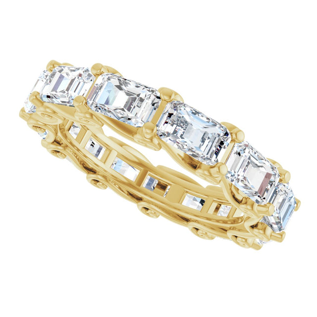 14K Gold Emerald Natural Diamond Sculptural Eternity Band - 5x3.5mm Stones - Yellow Gold - view 5