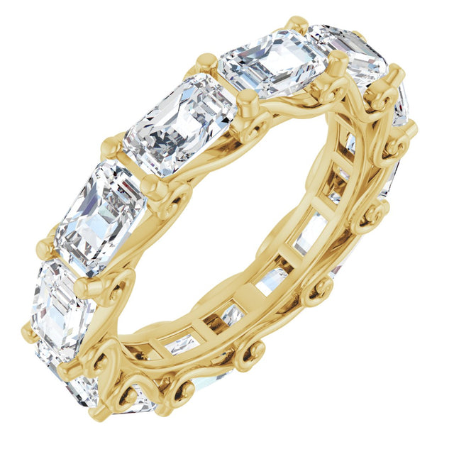 14K Gold Emerald Natural Diamond Sculptural Eternity Band - 5x3.5mm Stones - Yellow Gold