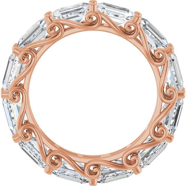 14K Gold Emerald Natural Diamond Sculptural Eternity Band - 5x3.5mm Stones - Rose Gold - view 2