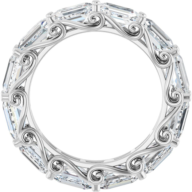 14K Gold Emerald Lab-Grown Diamond Sculptural Eternity Band - 5x3.5mm Stones - White Gold - view 2