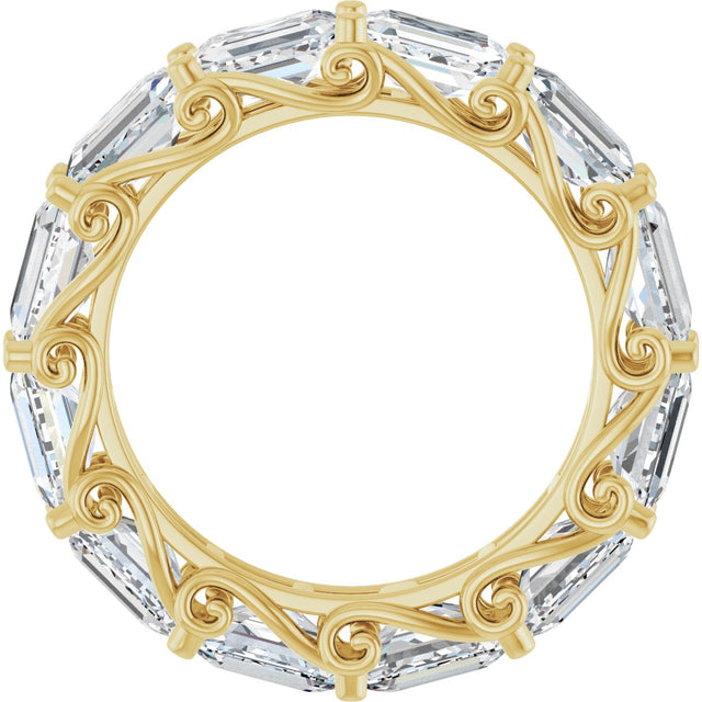 14K Gold Emerald Lab-Grown Diamond Sculptural Eternity Band - 5x3.5mm Stones - Yellow Gold - view 2
