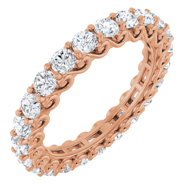 14K Gold Round Lab-Grown Diamond Sculptural Eternity Band - 2.5mm Stones - Rose Gold
