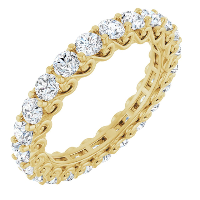 14K Gold Round Natural Diamond Sculptural Eternity Band - 2.5mm Stones - Yellow Gold