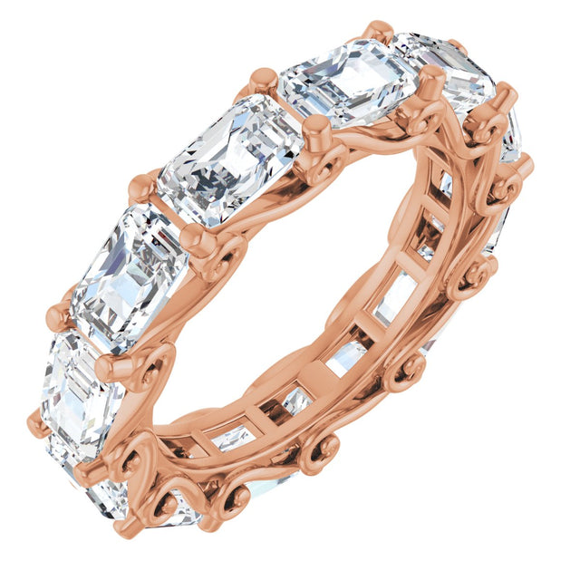 14K Gold Emerald Lab-Grown Diamond Sculptural Eternity Band - 5x3.5mm Stones - Rose Gold
