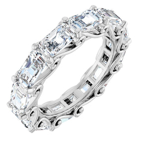 Platinum Emerald Natural Diamond Sculptural Eternity Band - 5x3.5mm Stones