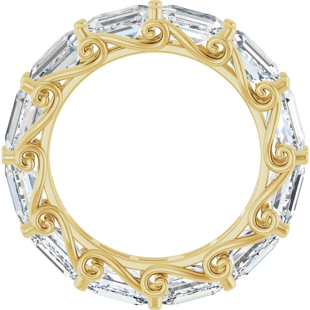 14K Gold Emerald Natural Diamond Sculptural Eternity Band - 5x3.5mm Stones - Yellow Gold - view 2
