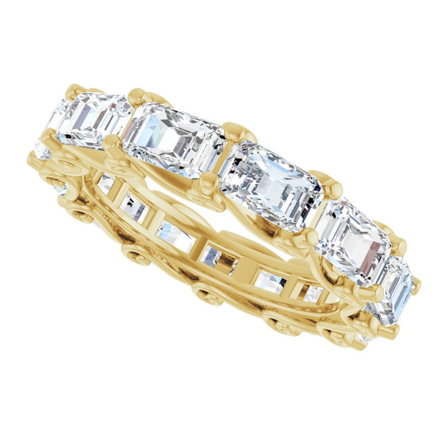 14K Gold Emerald Natural Diamond Sculptural Eternity Band - 5x3.5mm Stones - Yellow Gold - view 5