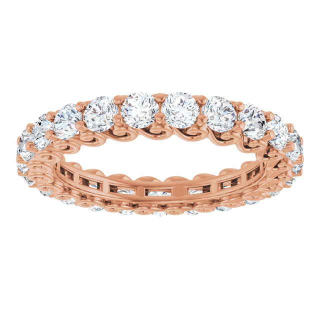 14K Gold Round Natural Diamond Sculptural Eternity Band - 2.5mm Stones - Rose Gold - view 3