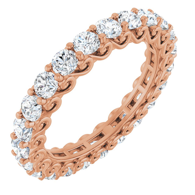 14K Gold Round Natural Diamond Sculptural Eternity Band - 2.5mm Stones - Rose Gold