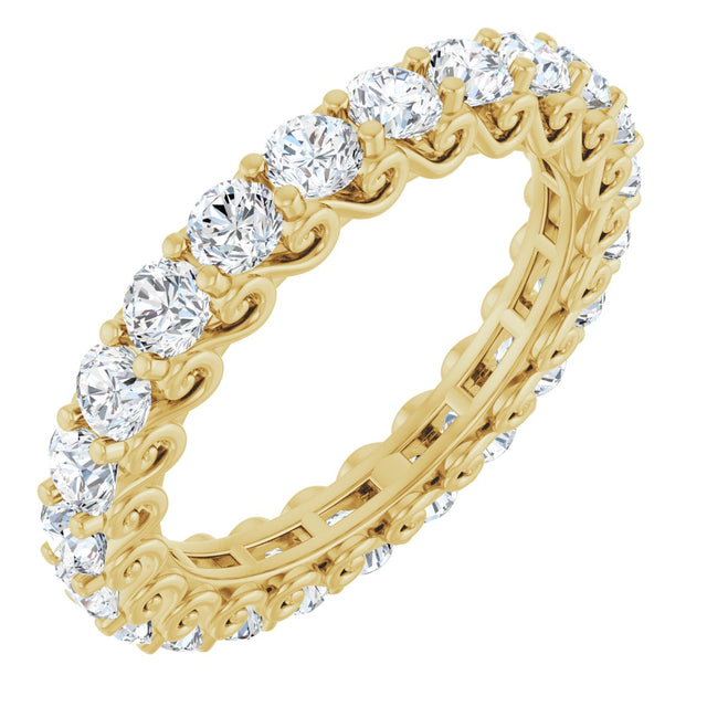 14K Gold Round Natural Diamond Sculptural Eternity Band - 2.5mm Stones - Yellow Gold