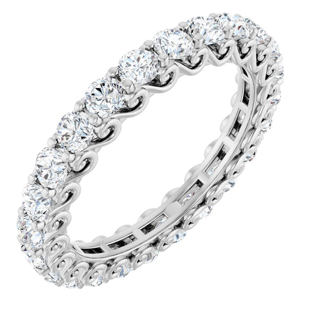 14K Gold Round Natural Diamond Sculptural Eternity Band - 2.5mm Stones - White Gold