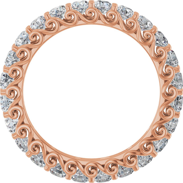 14K Gold Round Natural Diamond Sculptural Eternity Band - 2.5mm Stones - Rose Gold - view 2