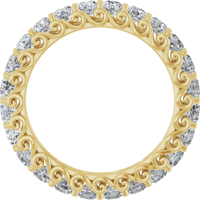 14K Gold Round Natural Diamond Sculptural Eternity Band - 2.5mm Stones - Yellow Gold - view 2