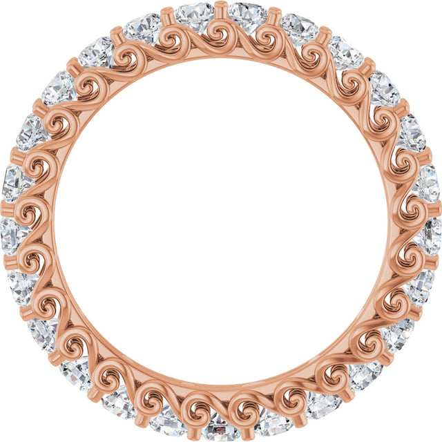 14K Gold Round Natural Diamond Sculptural Eternity Band - 2.5mm Stones - Rose Gold - view 2