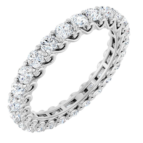 14K Gold Round Natural Diamond Sculptural Eternity Band - 2.5mm Stones - White Gold