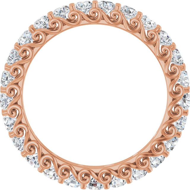 14K Gold Round Natural Diamond Sculptural Eternity Band - 2.5mm Stones - Rose Gold - view 2