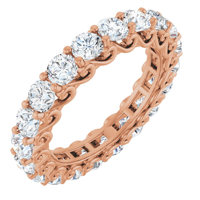 14K Gold Round Natural Diamond Sculptural Eternity Band - 3mm Stones - Rose Gold