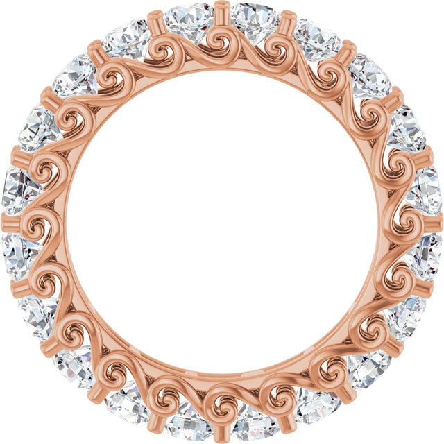 14K Gold Round Natural Diamond Sculptural Eternity Band - 3mm Stones - Rose Gold - view 2