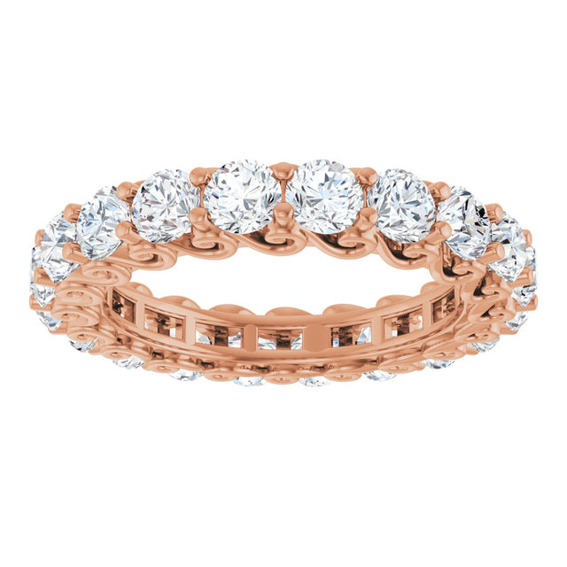 14K Gold Round Natural Diamond Sculptural Eternity Band - 3mm Stones - Rose Gold - view 3