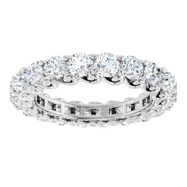 14K Gold Round Natural Diamond Sculptural Eternity Band - 3mm Stones - White Gold - view 3