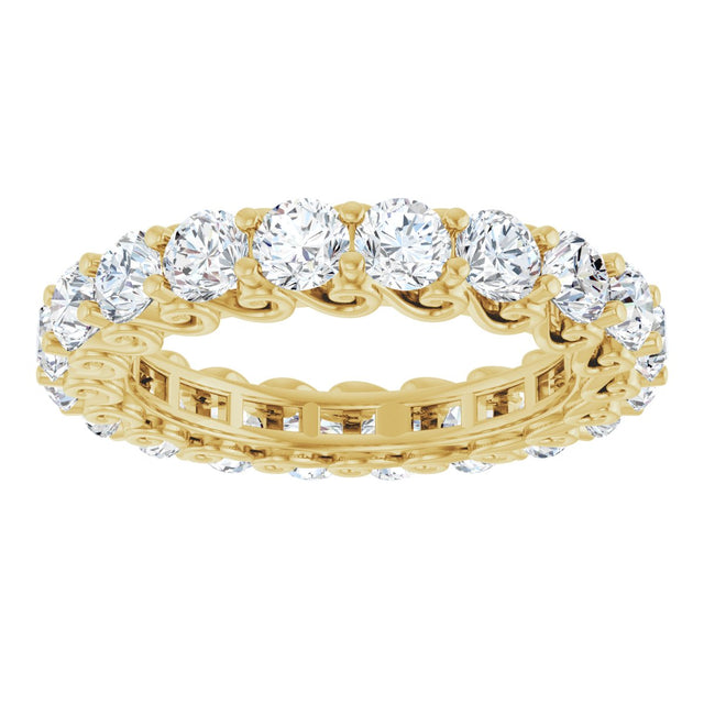 14K Gold Round Natural Diamond Sculptural Eternity Band - 3mm Stones - Yellow Gold - view 3