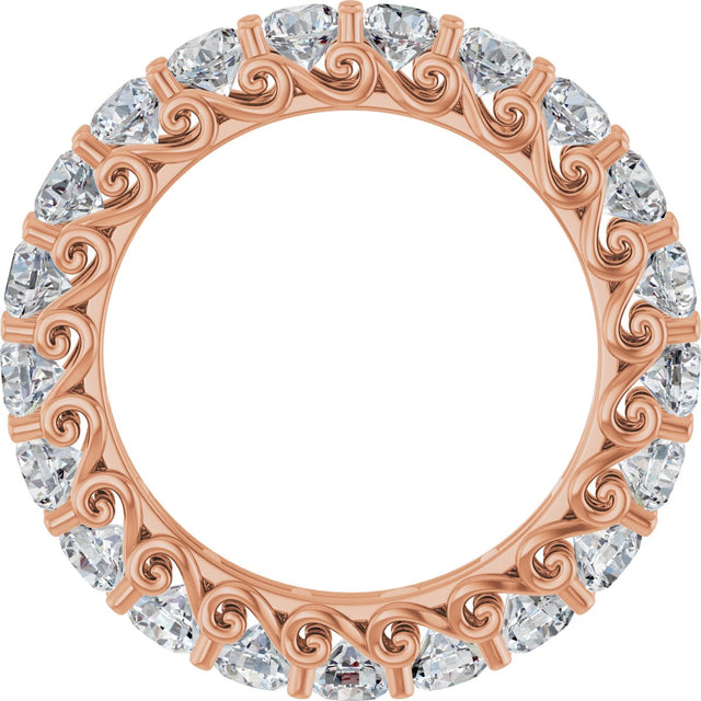 14K Gold Round Natural Diamond Sculptural Eternity Band - 3mm Stones - Rose Gold - view 2