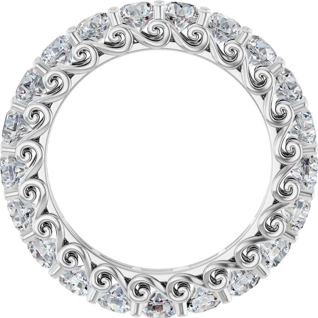 14K Gold Round Natural Diamond Sculptural Eternity Band - 3mm Stones - White Gold - view 2