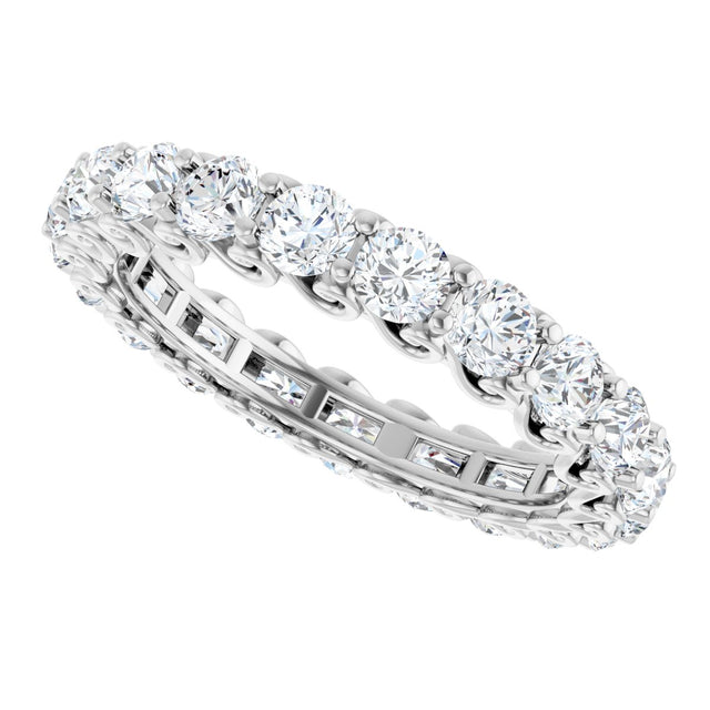 14K Gold Round Natural Diamond Sculptural Eternity Band - 3mm Stones - White Gold - view 5