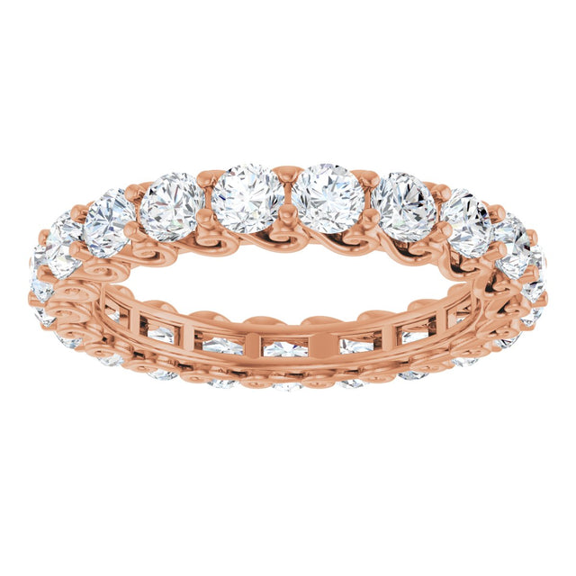 14K Gold Round Natural Diamond Sculptural Eternity Band - 3mm Stones - Rose Gold - view 3
