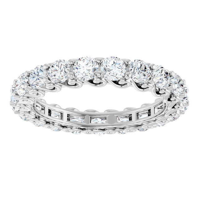 14K Gold Round Natural Diamond Sculptural Eternity Band - 3mm Stones - White Gold - view 3