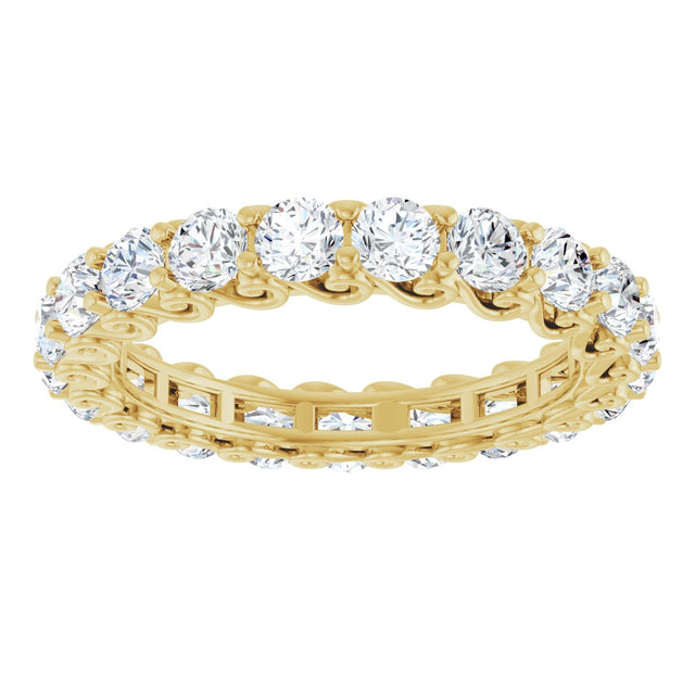 14K Gold Round Natural Diamond Sculptural Eternity Band - 3mm Stones - Yellow Gold - view 3