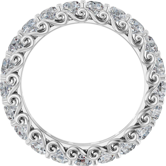 14K Gold Round Natural Diamond Sculptural Eternity Band - 3mm Stones - White Gold - view 2
