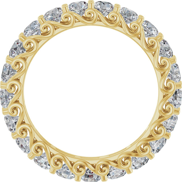 14K Gold Round Natural Diamond Sculptural Eternity Band - 3mm Stones - Yellow Gold - view 2
