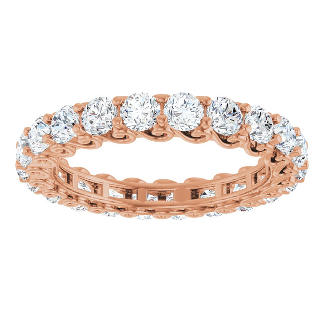 14K Gold Round Natural Diamond Sculptural Eternity Band - 3mm Stones - Rose Gold - view 3
