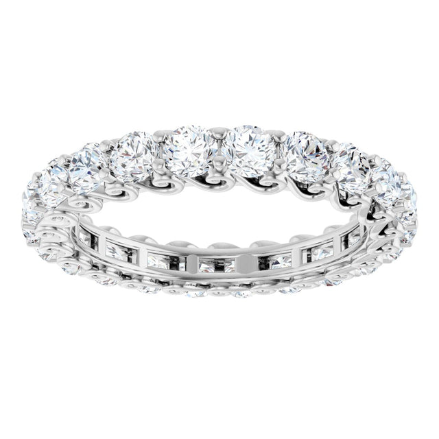 14K Gold Round Natural Diamond Sculptural Eternity Band - 3mm Stones - White Gold - view 3