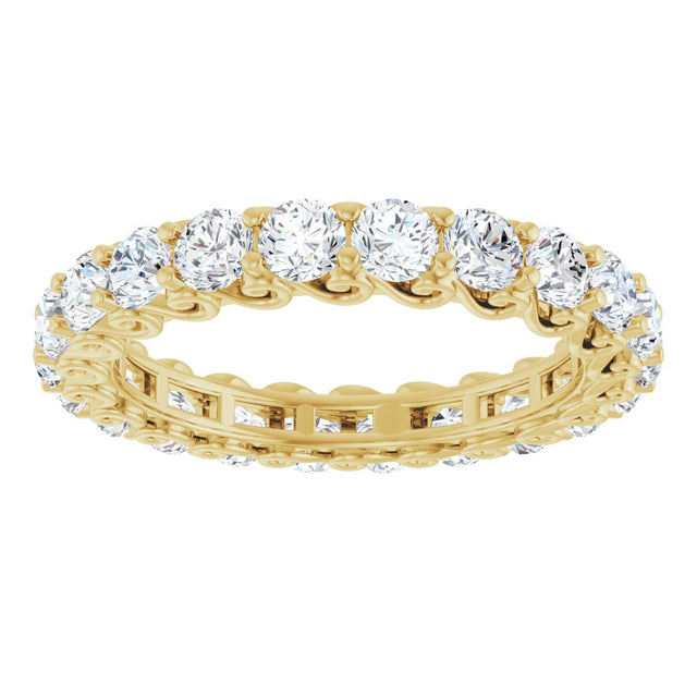 14K Gold Round Natural Diamond Sculptural Eternity Band - 3mm Stones - Yellow Gold - view 3