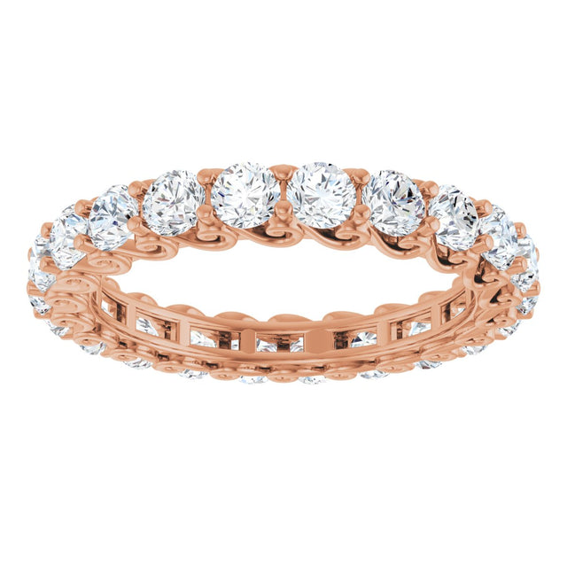 14K Gold Round Natural Diamond Sculptural Eternity Band - 3mm Stones - Rose Gold - view 3