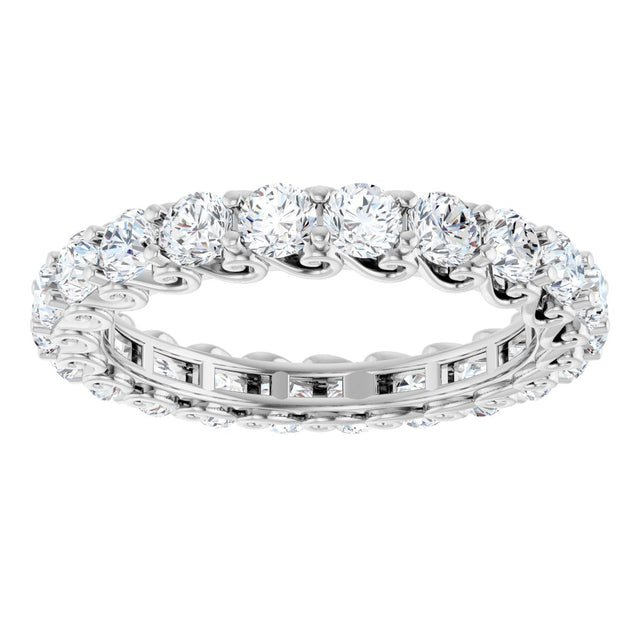 14K Gold Round Natural Diamond Sculptural Eternity Band - 3mm Stones - White Gold - view 3
