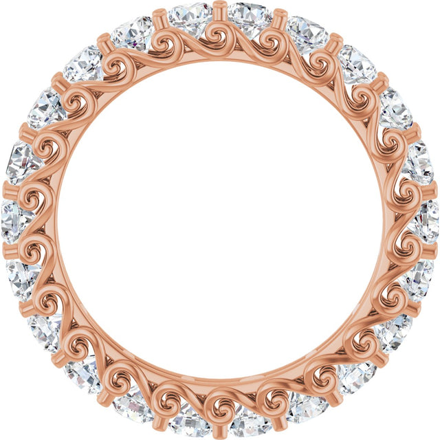 14K Gold Round Natural Diamond Sculptural Eternity Band - 3mm Stones - Rose Gold - view 2