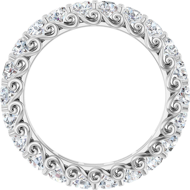 14K Gold Round Natural Diamond Sculptural Eternity Band - 3mm Stones - White Gold - view 2