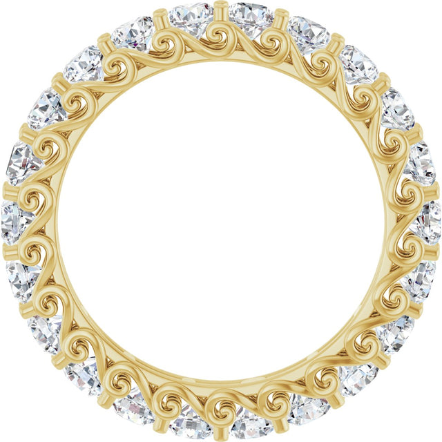 14K Gold Round Natural Diamond Sculptural Eternity Band - 3mm Stones - Yellow Gold - view 2