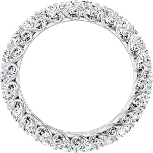14K Gold Round Natural Diamond Sculptural Eternity Band - 3mm Stones - White Gold - view 2