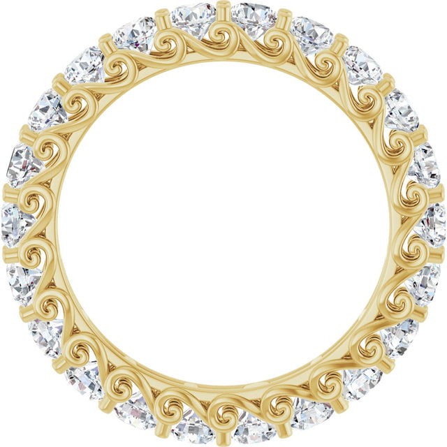 14K Gold Round Natural Diamond Sculptural Eternity Band - 3mm Stones - Yellow Gold - view 2