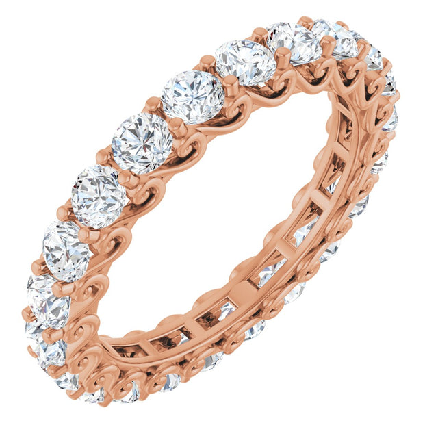 14K Gold Round Natural Diamond Sculptural Eternity Band - 3mm Stones - Rose Gold
