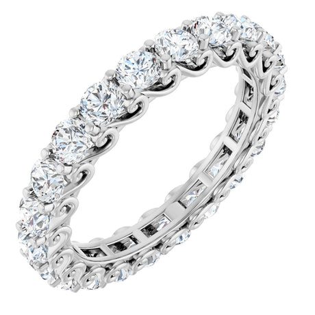 14K Gold Round Natural Diamond Sculptural Eternity Band - 3mm Stones - White Gold
