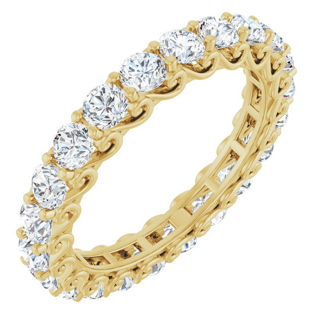 14K Gold Round Natural Diamond Sculptural Eternity Band - 3mm Stones - Yellow Gold