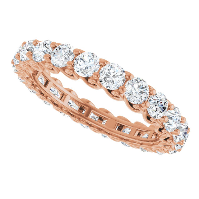 14K Gold Round Natural Diamond Sculptural Eternity Band - 3mm Stones - Rose Gold - view 5