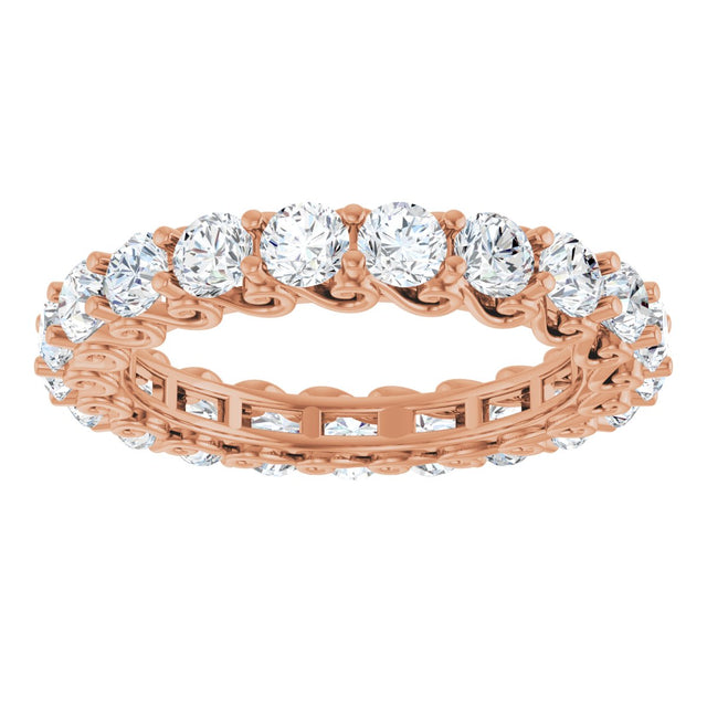 14K Gold Round Natural Diamond Sculptural Eternity Band - 3mm Stones - Rose Gold - view 3